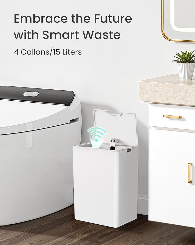 Cesun 4 Gallon Bathroom Trash Can with Lid, Small Automatic Trash Can, Touchless Motion Sensor Garbage Can, White Plastic Waste Basket for Bathroom, Bedroom, Toilet, Office, Rv - Image 3